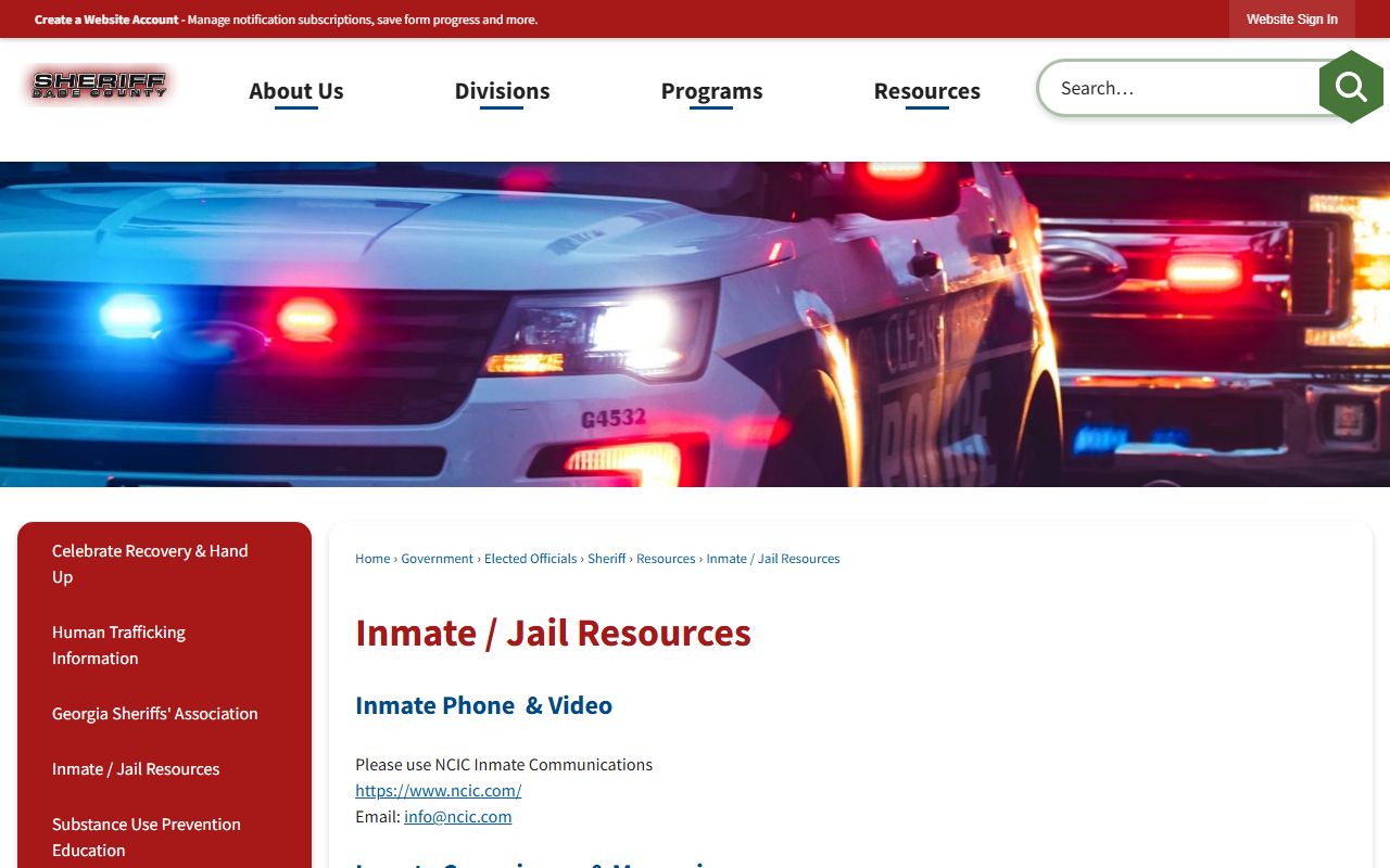 Dade County Sheriff's Office inmate and jail resources page