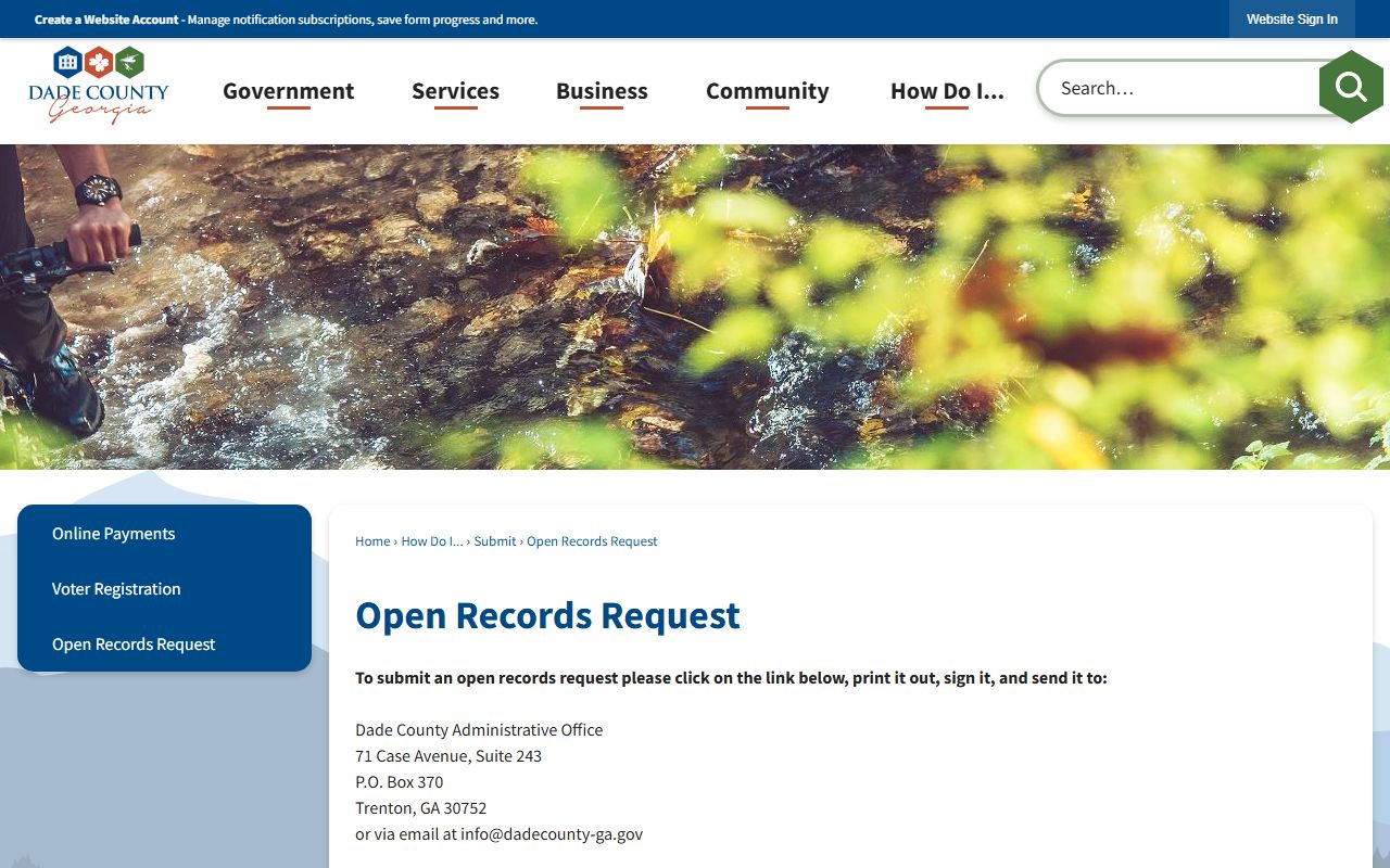 Dade County open-records page with sheriff-specific request instructions